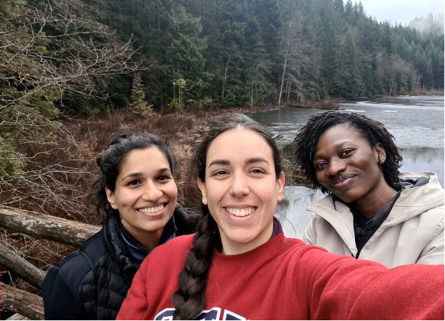 UBC MBA students Nita Joseph (left), Regina Figueroa (centre), and Abigail Okyere (right) planned their own hiking trip