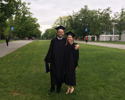 David Washer and Julie Hommik at their UBC MBA convocation in 2017. Hommik is currently pursuing a PhD in Marketing at UBC Sauder. 